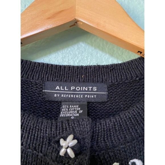 Vintage Women's Holiday Christmas Reindeer‎ and Snowflake Black Sweater Small - Picture 8 of 11